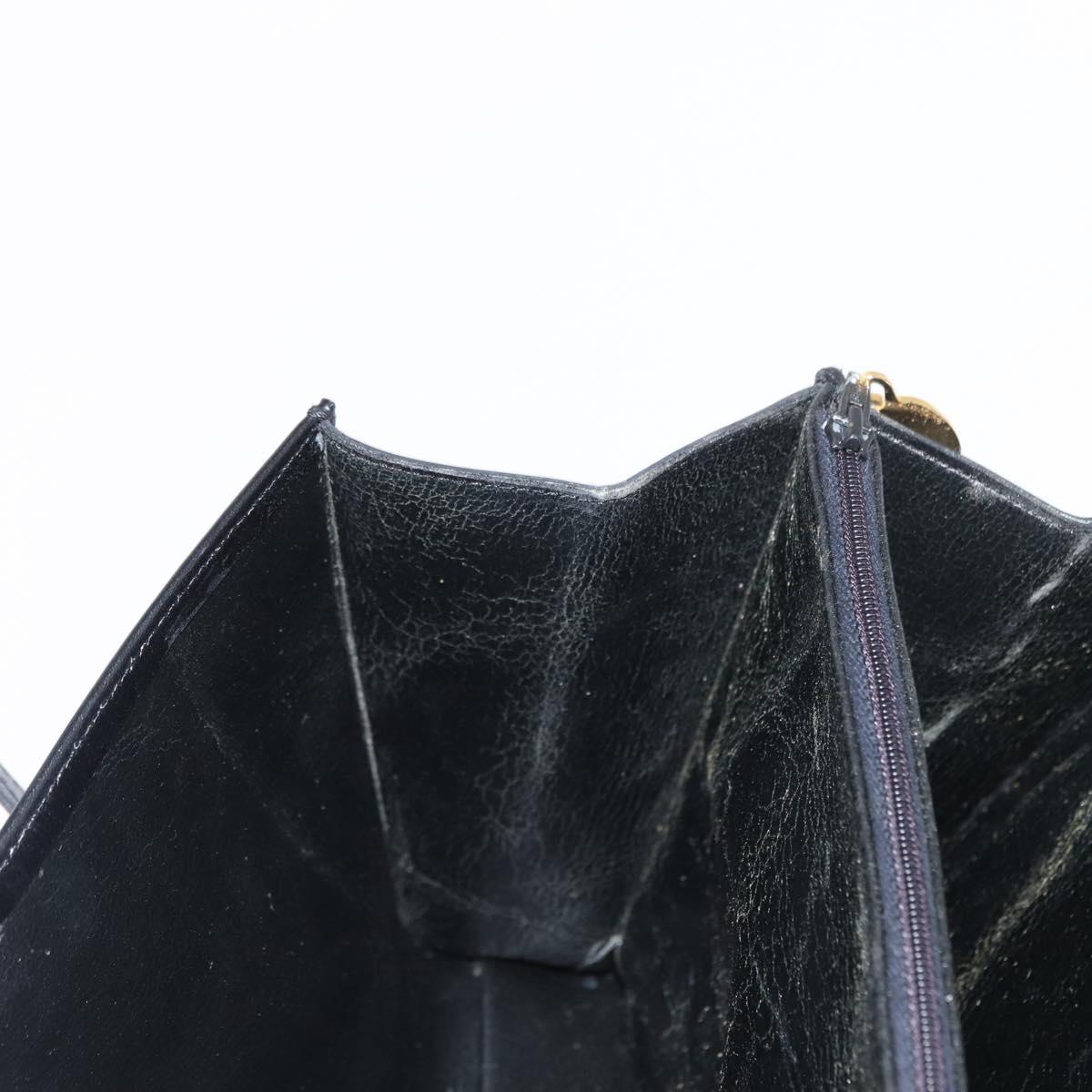 Christian Dior Hand Bag Leather Black Gold Auth ka1492