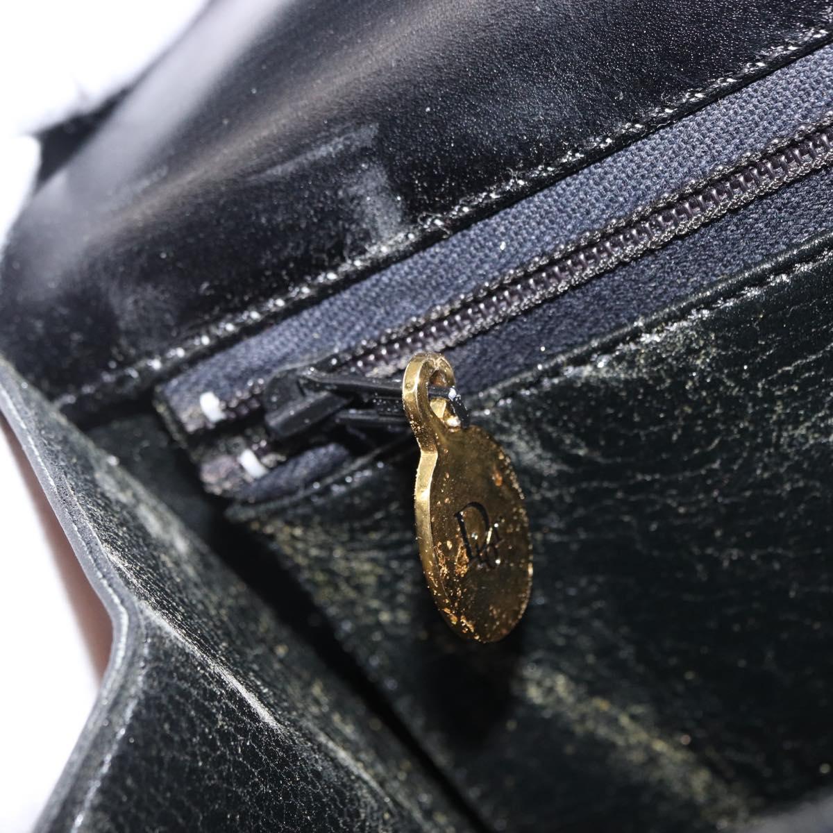 Christian Dior Hand Bag Leather Black Gold Auth ka1492
