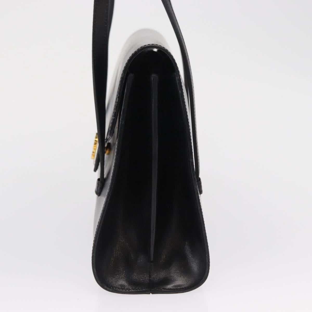 Christian Dior Hand Bag Leather Black Gold Auth ka1492