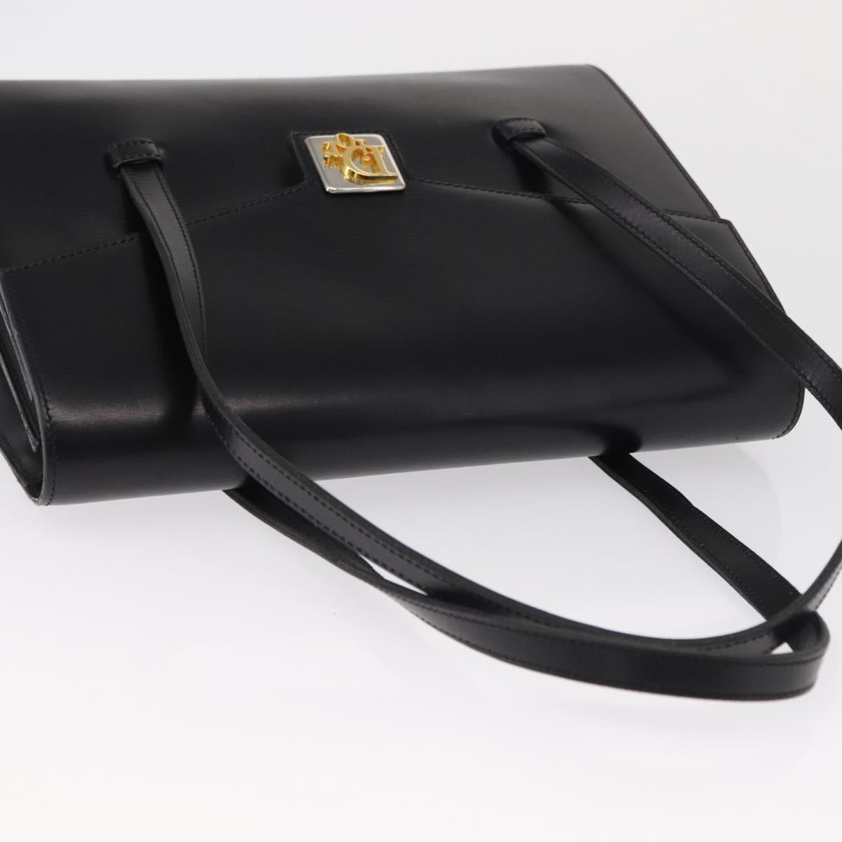 Christian Dior Hand Bag Leather Black Gold Auth ka1492