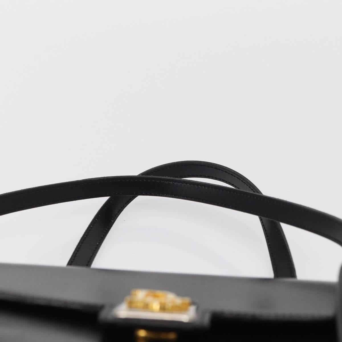 Christian Dior Hand Bag Leather Black Gold Auth ka1492