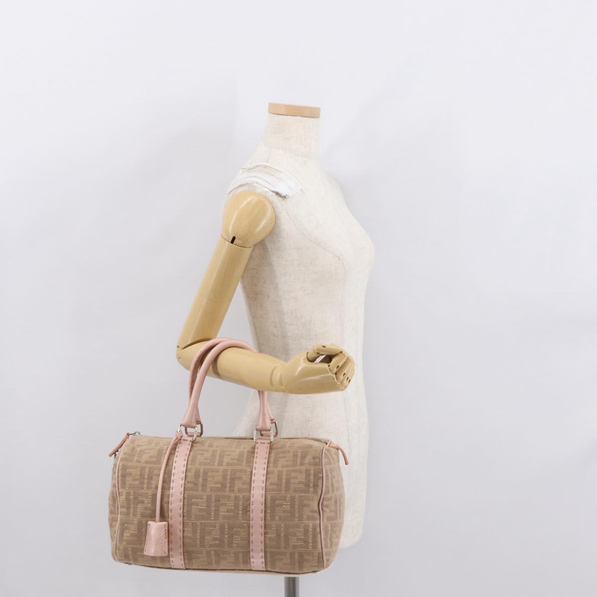 FENDI Zucca Canvas Hand Bag Beige Silver Auth ka1494