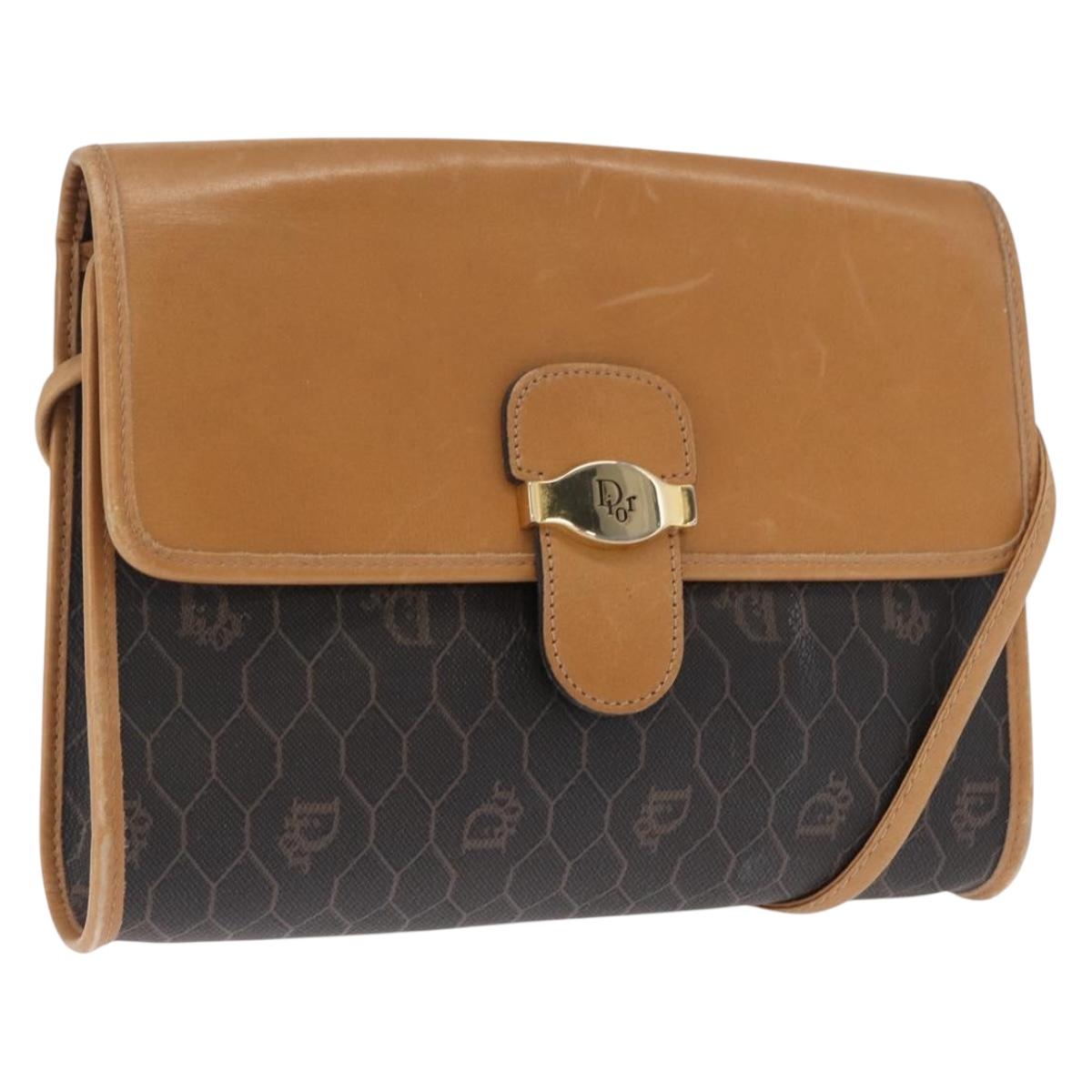 Christian Dior Honeycomb Canvas Shoulder Bag Black Gold Auth ka1495