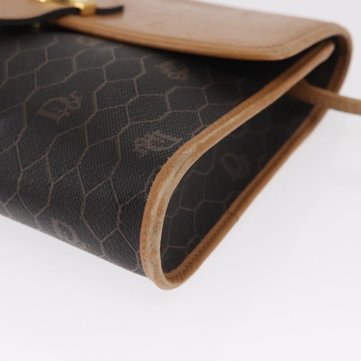 Christian Dior Honeycomb Canvas Shoulder Bag Black Gold Auth ka1495
