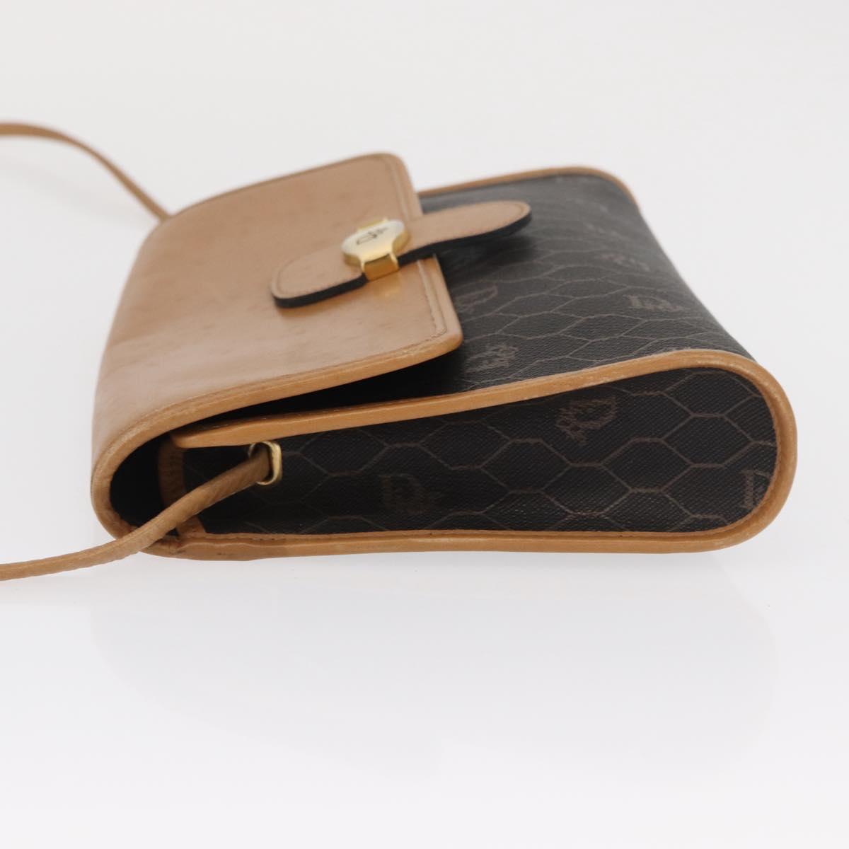 Christian Dior Honeycomb Canvas Shoulder Bag Black Gold Auth ka1495
