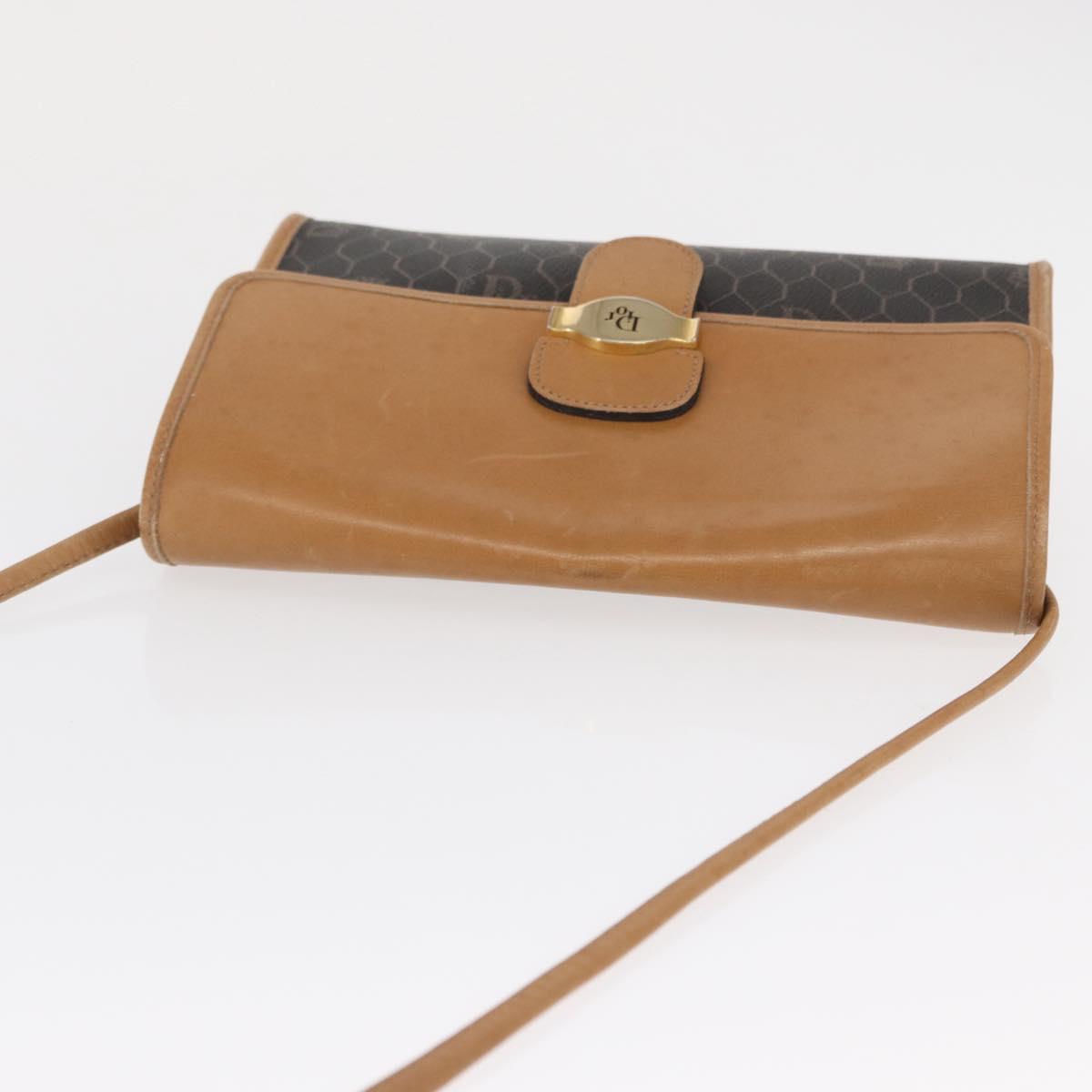 Christian Dior Honeycomb Canvas Shoulder Bag Black Gold Auth ka1495