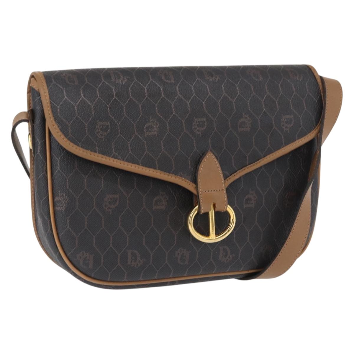 Christian Dior Honeycomb Canvas Shoulder Bag Black Gold Auth ka1496