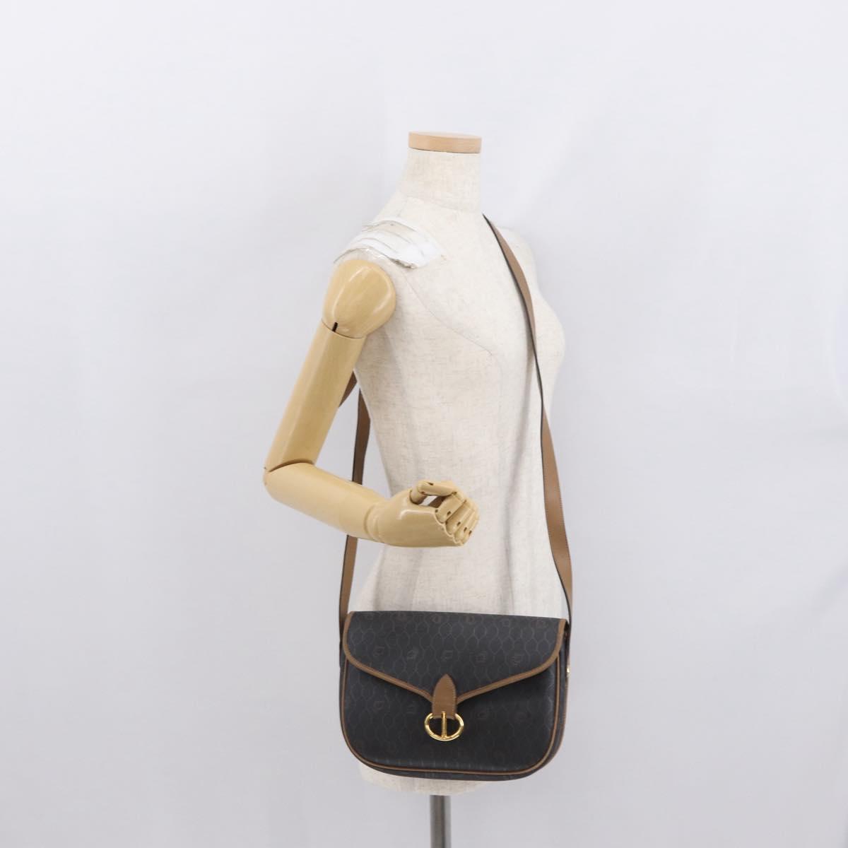 Christian Dior Honeycomb Canvas Shoulder Bag Black Gold Auth ka1496