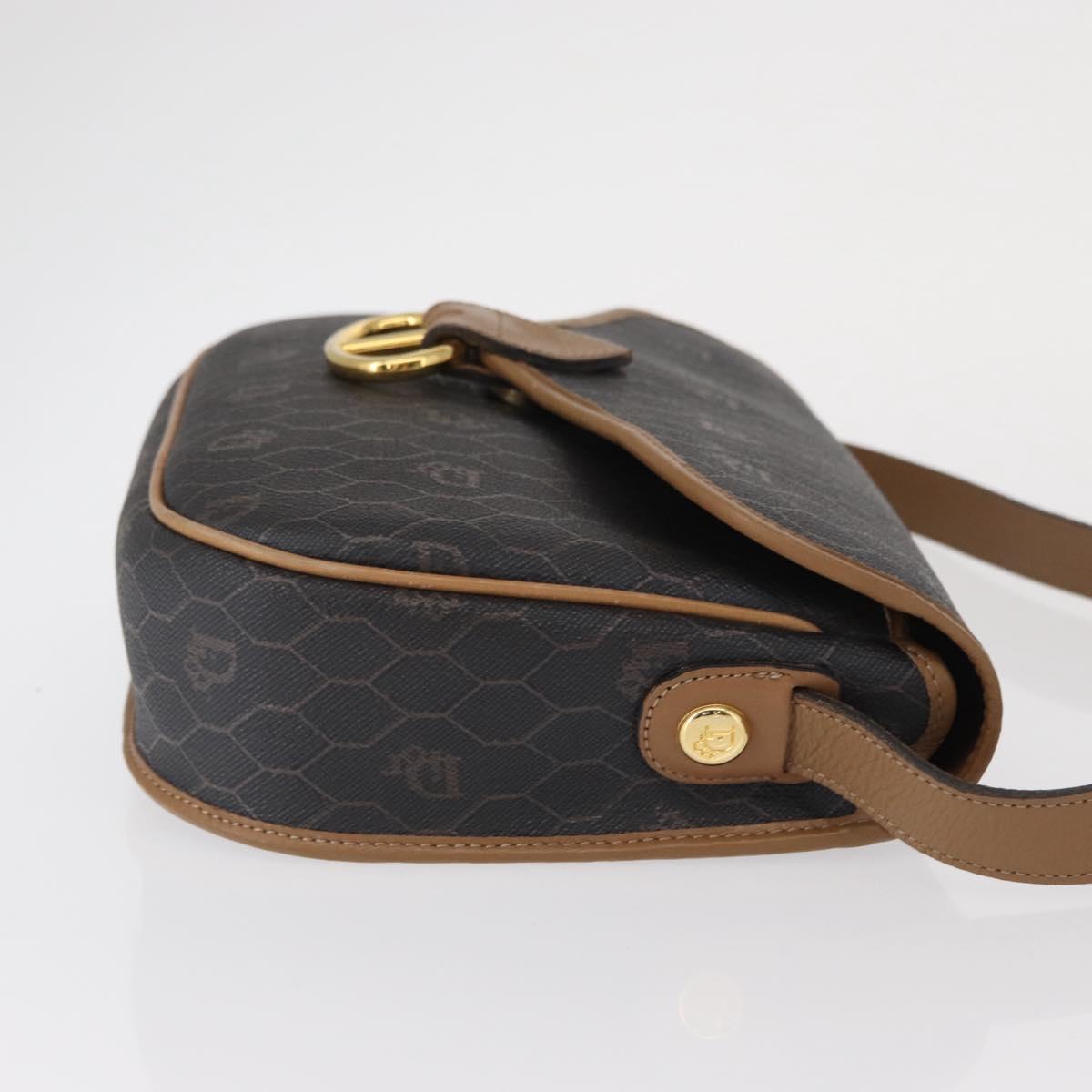 Christian Dior Honeycomb Canvas Shoulder Bag Black Gold Auth ka1496