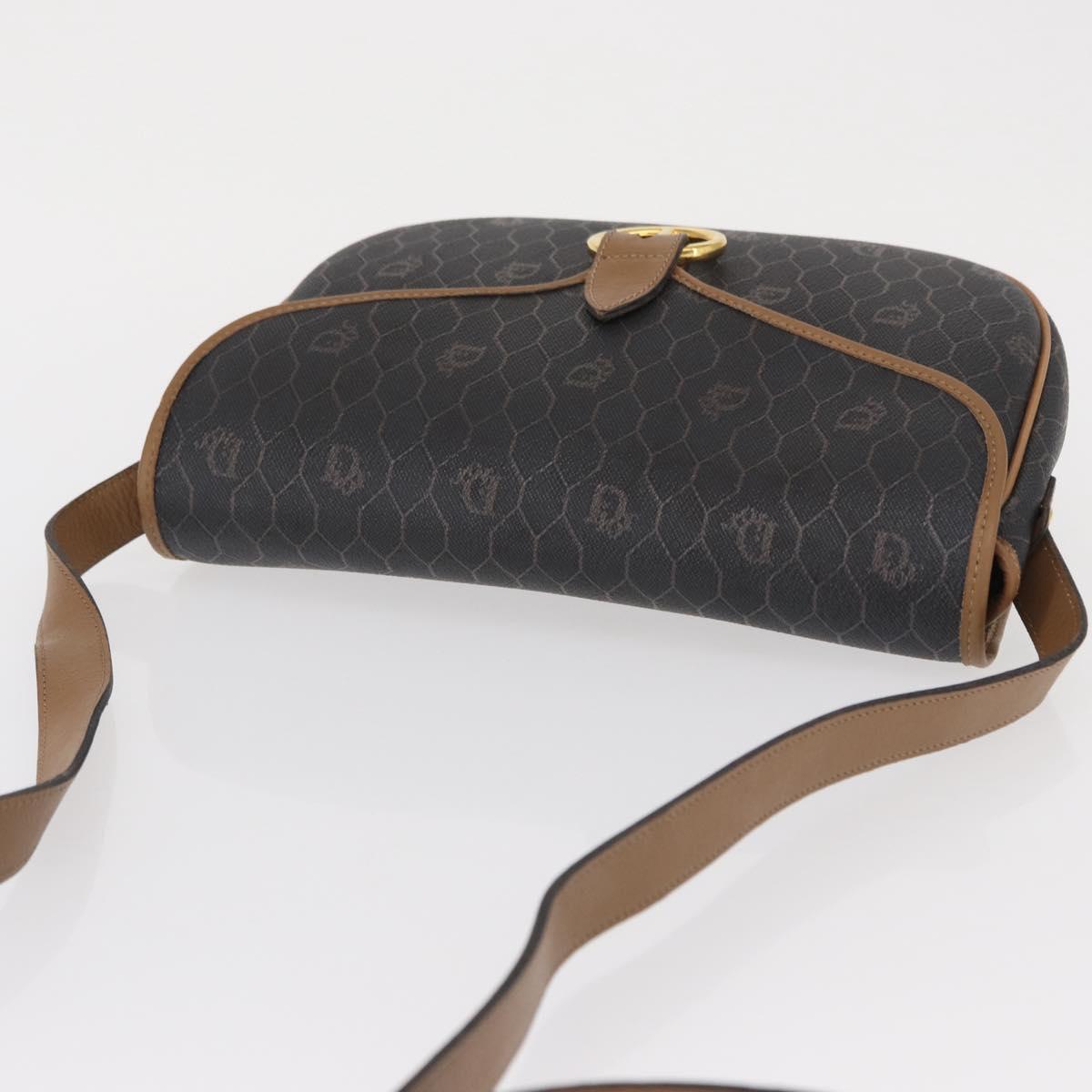 Christian Dior Honeycomb Canvas Shoulder Bag Black Gold Auth ka1496