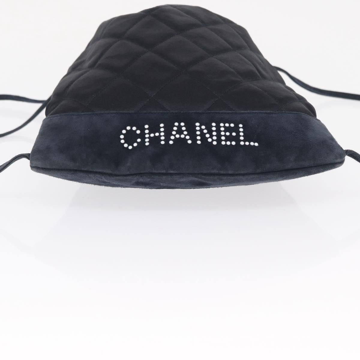 CHANEL Matelasse Backpack Satin Navy CC Auth ka1497