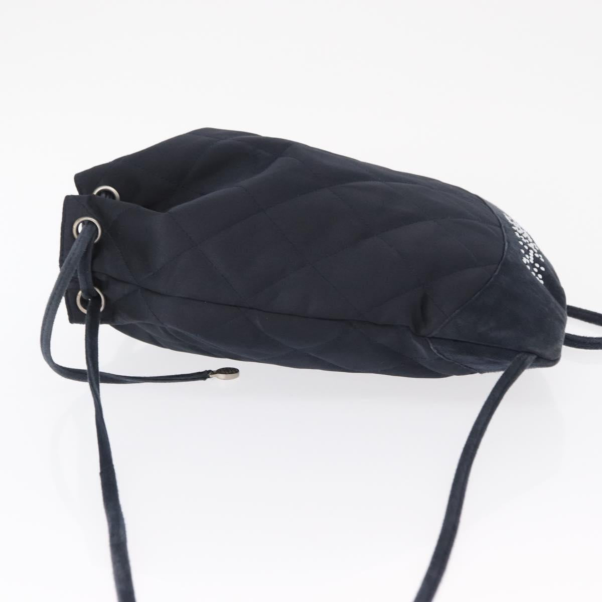 CHANEL Matelasse Backpack Satin Navy CC Auth ka1497