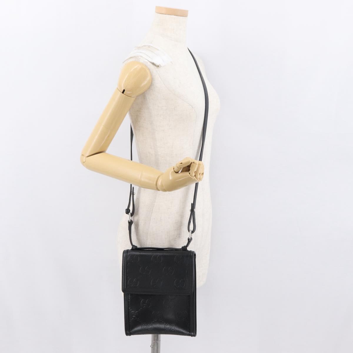 GUCCI GG Emboss Shoulder Bag Black Silver 625782 Auth ka1507