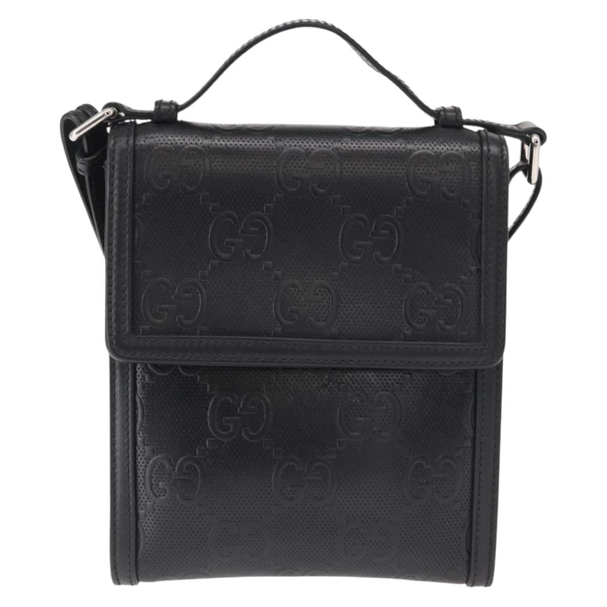 GUCCI GG Emboss Shoulder Bag Black Silver 625782 Auth ka1507
