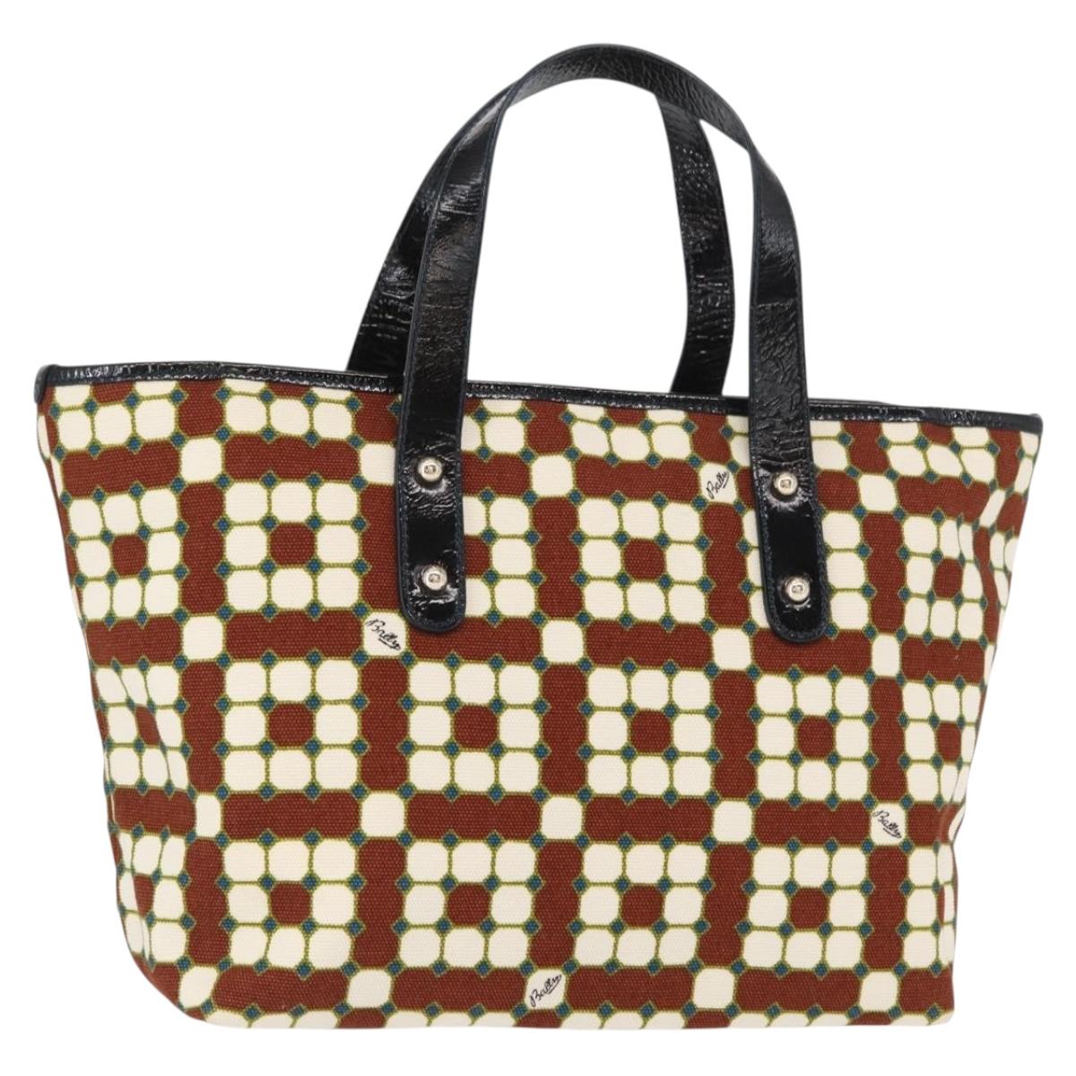 BALLY Hand Bag Canvas Gold Brown Auth ka1509