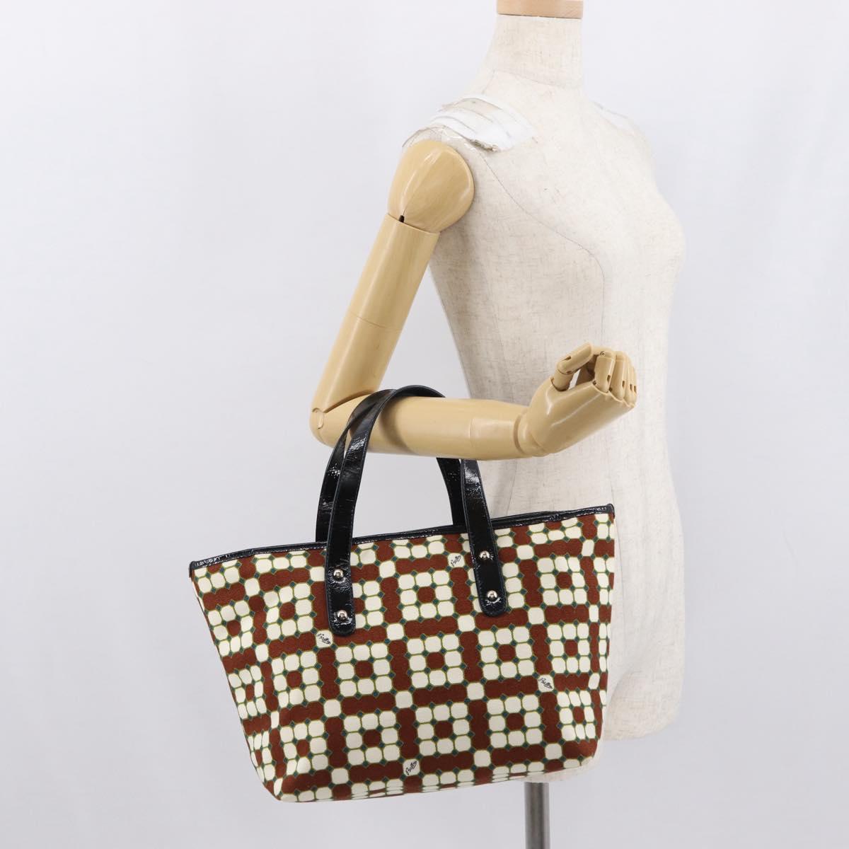 BALLY Hand Bag Canvas Gold Brown Auth ka1509