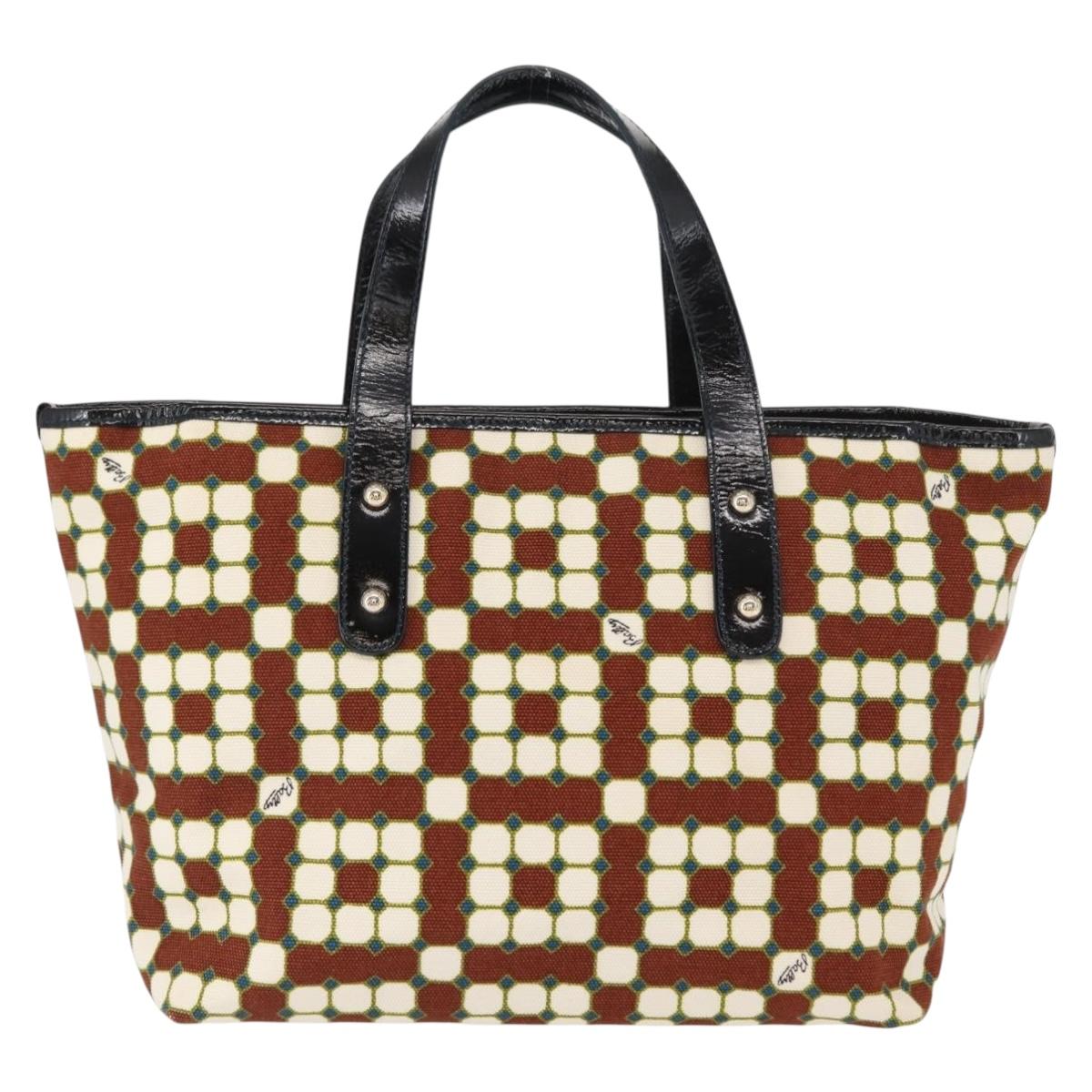 BALLY Hand Bag Canvas Gold Brown Auth ka1509