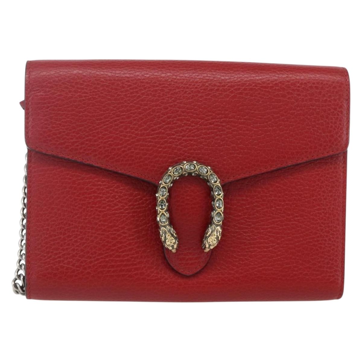 GUCCI Dionysus Chain Wallet Leather Red 401231 Auth ka1510M