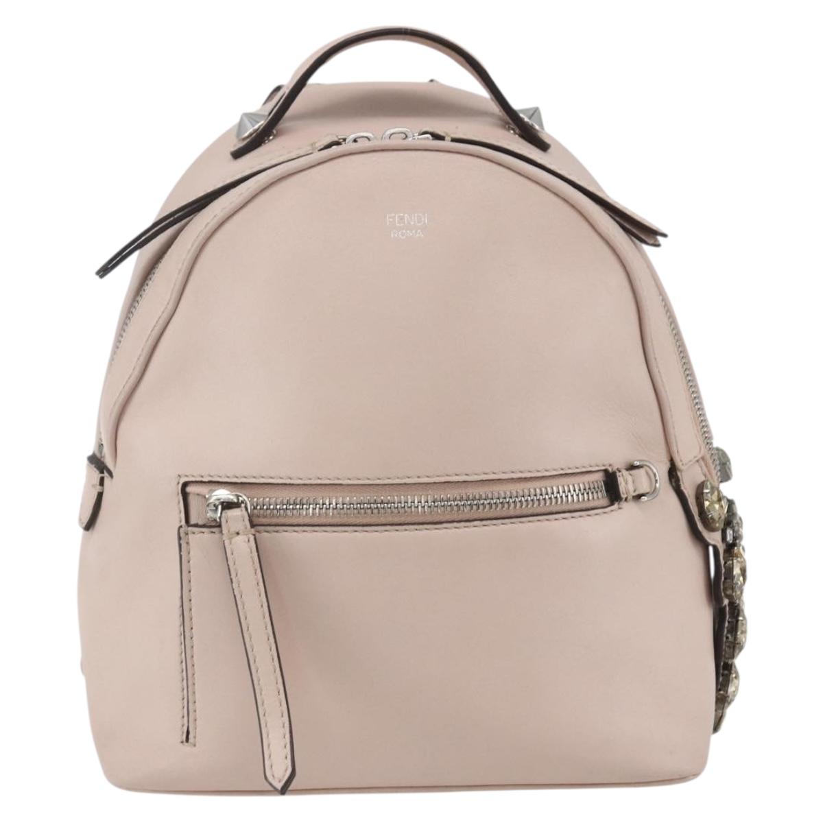 FENDI By The Way Backpack Leather Beige Silver Auth ka1520M