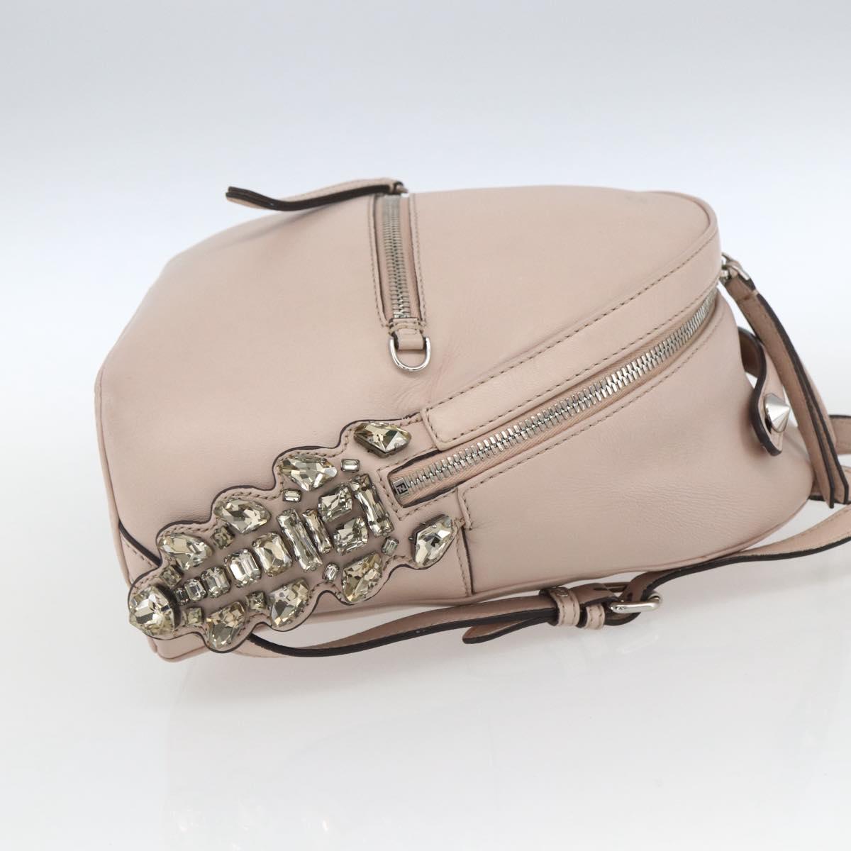 FENDI By The Way Backpack Leather Beige Silver Auth ka1520M