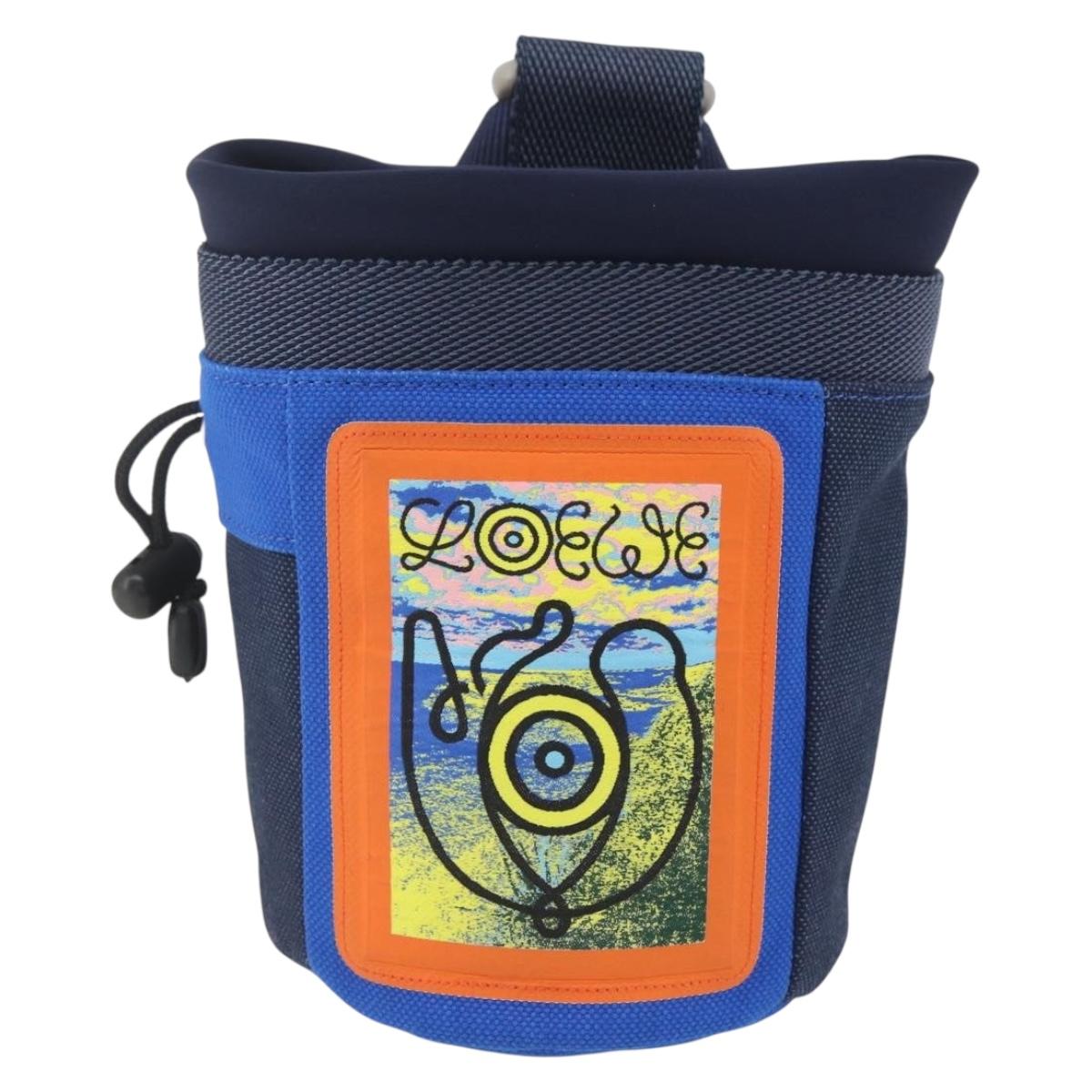 LOEWE Eye Nature Shoulder Bag Canvas Navy Gold Auth ka1524M