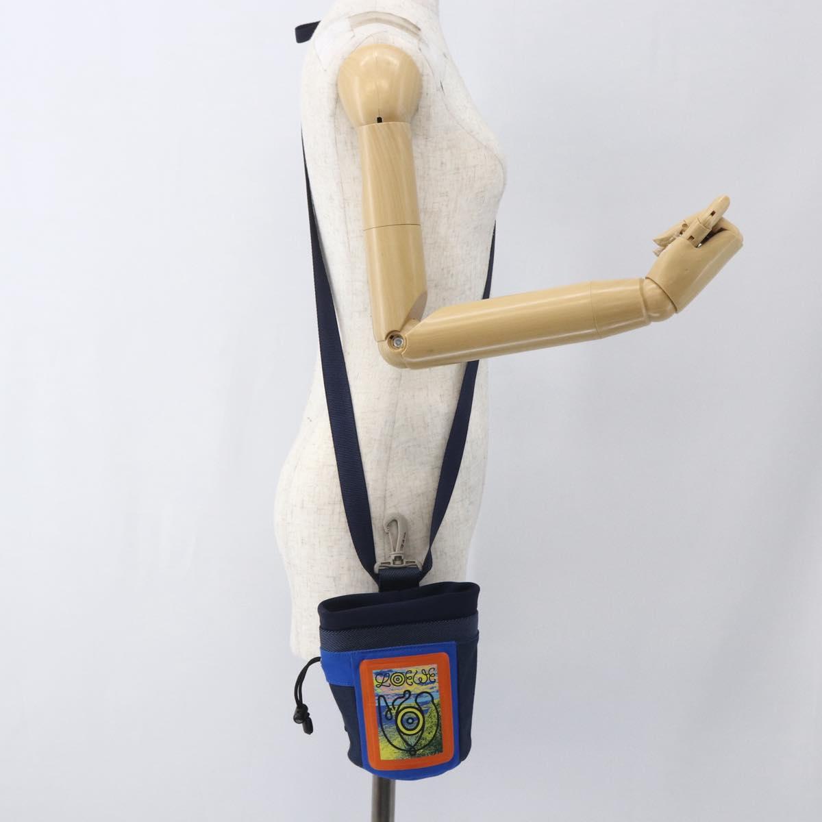 LOEWE Eye Nature Shoulder Bag Canvas Navy Gold Auth ka1524M