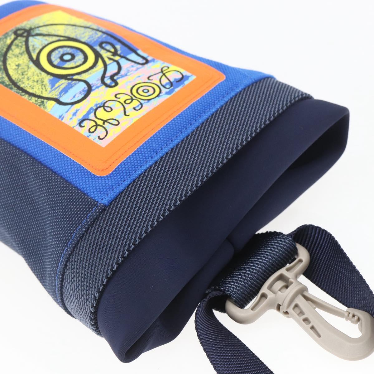 LOEWE Eye Nature Shoulder Bag Canvas Navy Gold Auth ka1524M