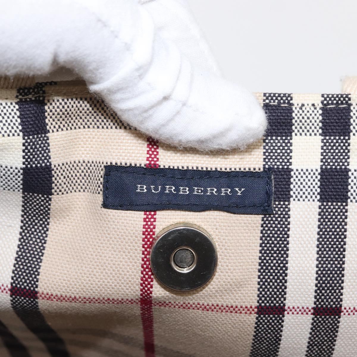 BURBERRY Nova Check Tote Bag Canvas Beige Silver Auth ka1526