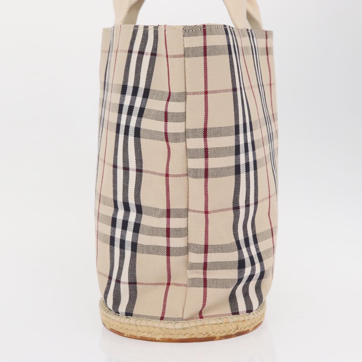 BURBERRY Nova Check Tote Bag Canvas Beige Silver Auth ka1526