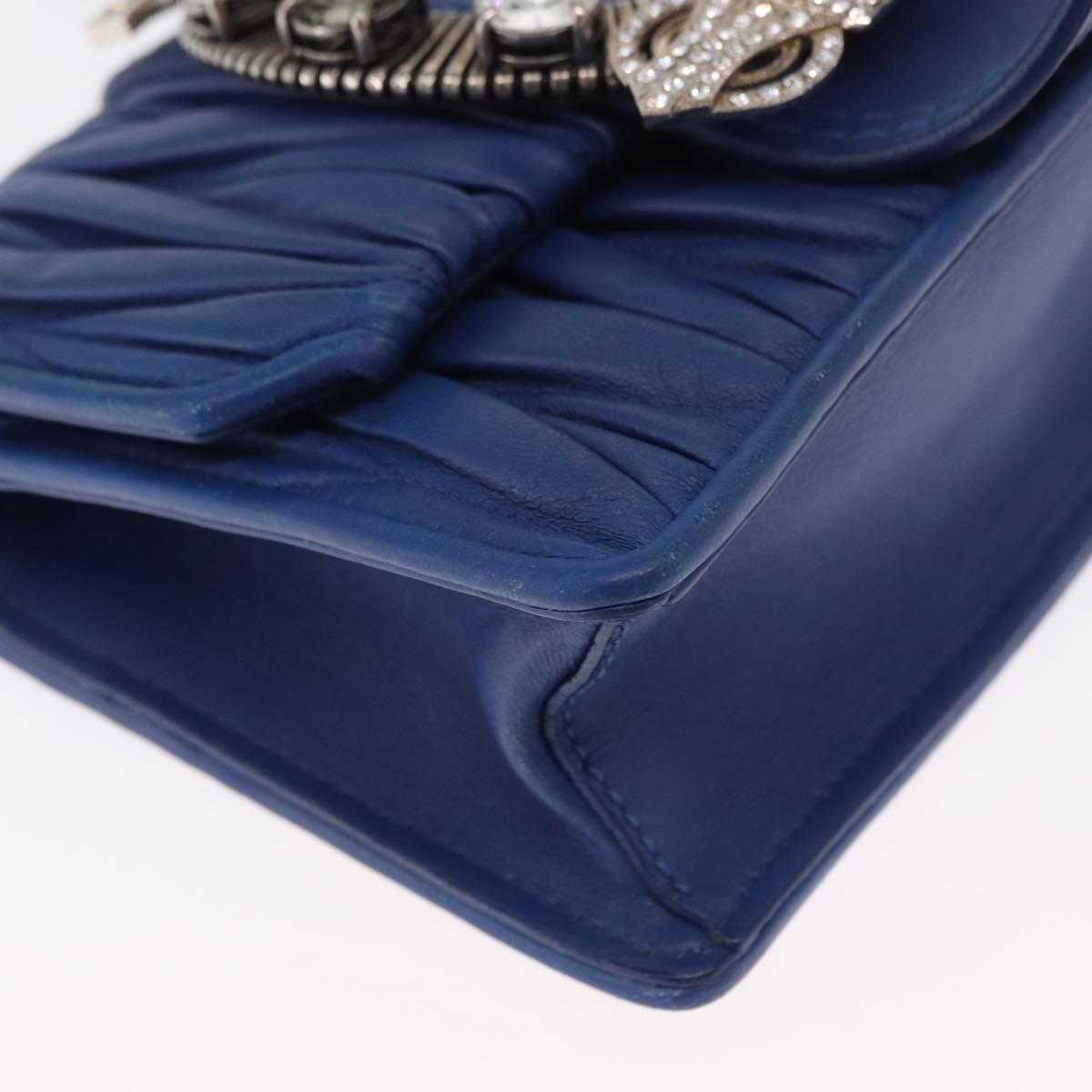 Miu Miu Matelasse Chain Shoulder Bag Leather Blue Silver Auth ka1528V