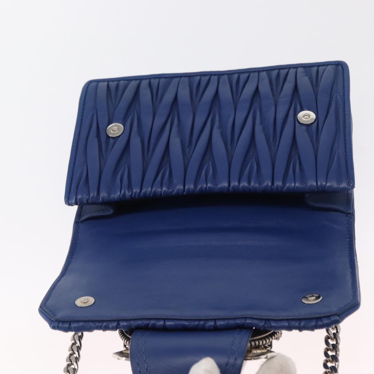 Miu Miu Matelasse Chain Shoulder Bag Leather Blue Silver Auth ka1528V