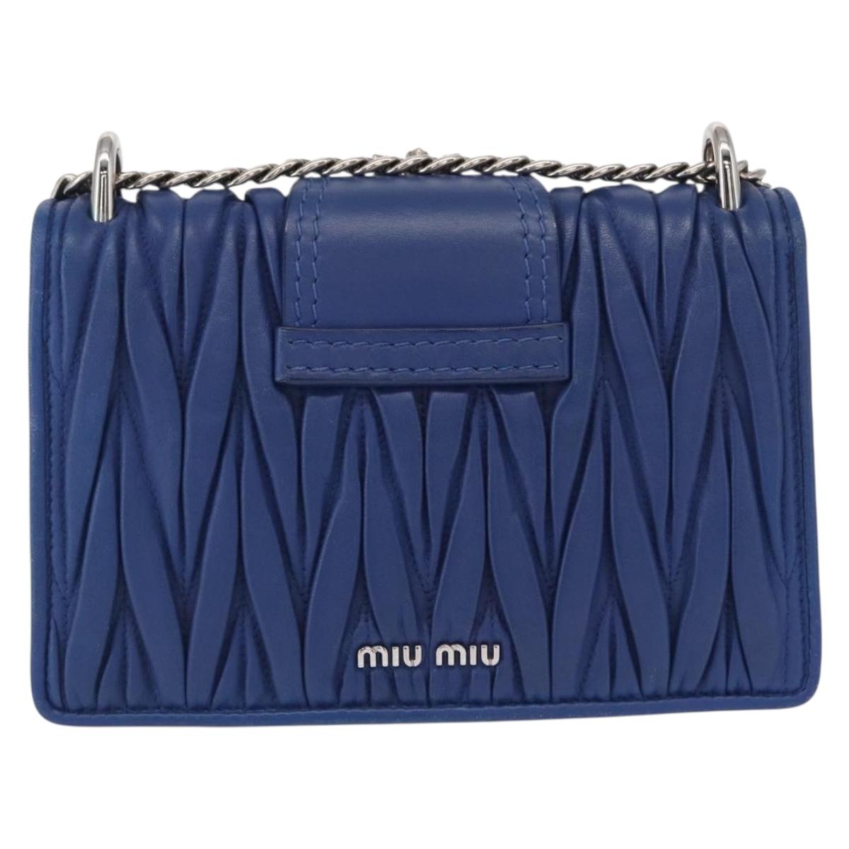Miu Miu Matelasse Chain Shoulder Bag Leather Blue Silver Auth ka1528V