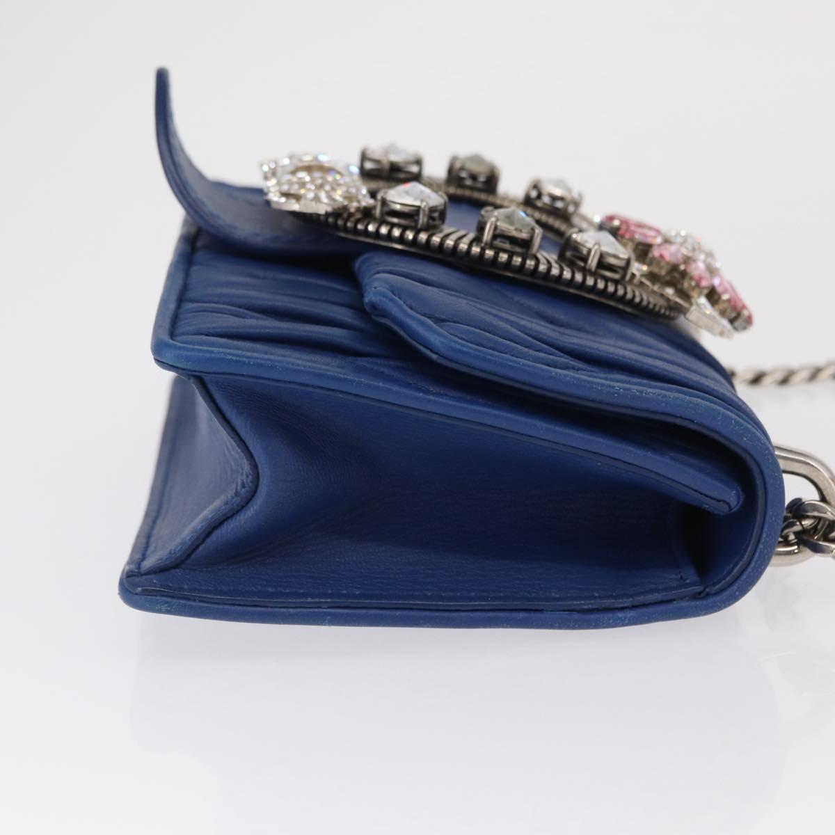 Miu Miu Matelasse Chain Shoulder Bag Leather Blue Silver Auth ka1528V