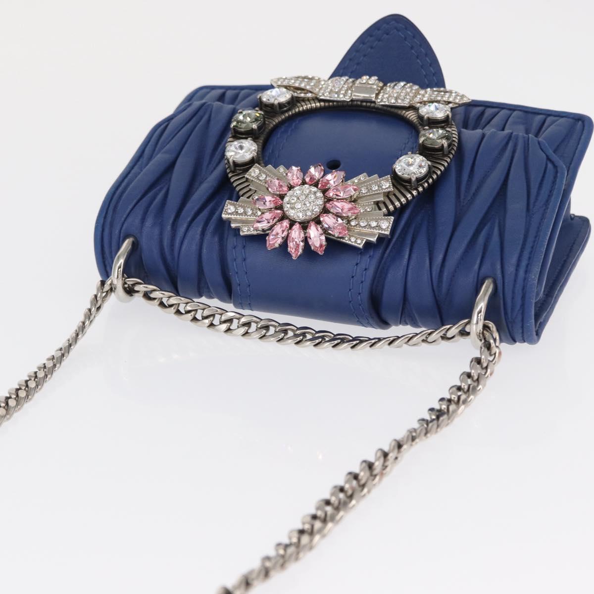Miu Miu Matelasse Chain Shoulder Bag Leather Blue Silver Auth ka1528V