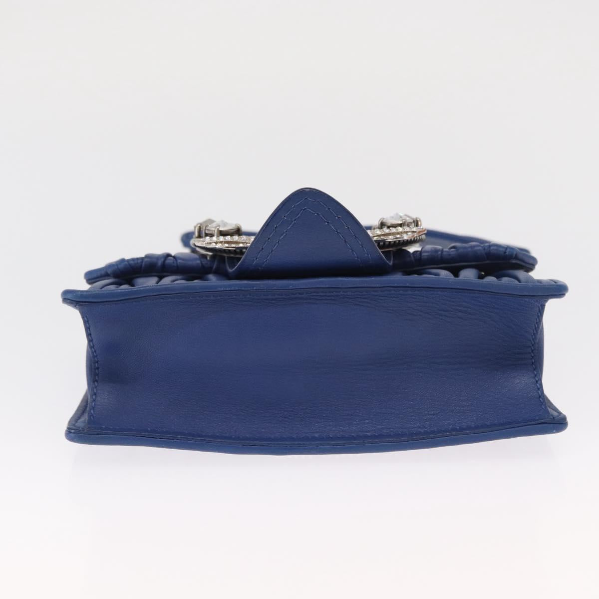 Miu Miu Matelasse Chain Shoulder Bag Leather Blue Silver Auth ka1528V
