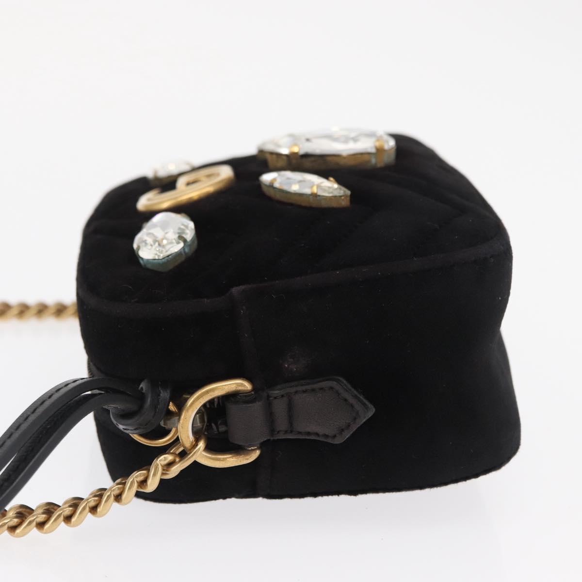 GUCCI GG Marmont Mini Camera Bag Chain Bag Suede Black Gold 448065 Auth ka1530