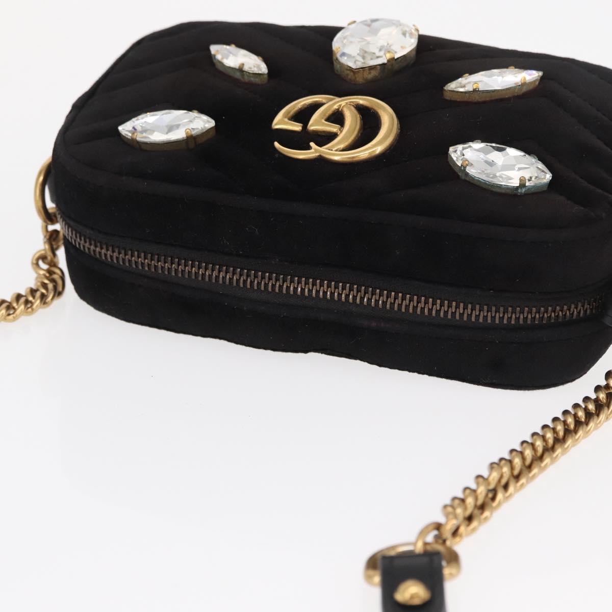 GUCCI GG Marmont Mini Camera Bag Chain Bag Suede Black Gold 448065 Auth ka1530
