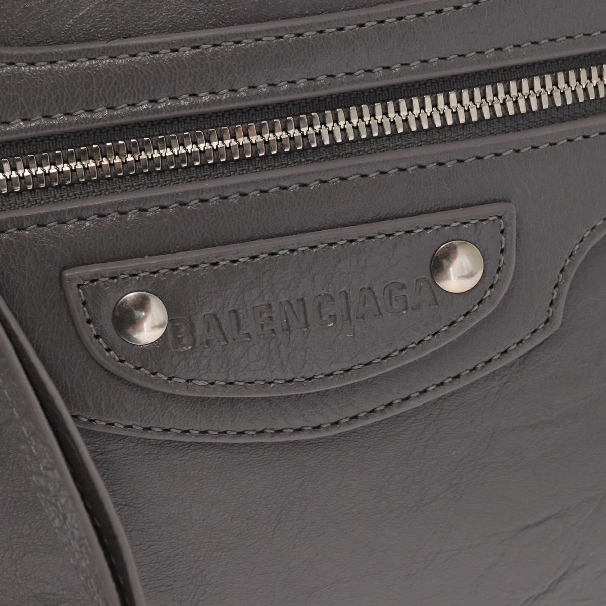BALENCIAGA Neo Classic M Hand Bag Leather 2way Gray Silver 702502 Auth ka1535M