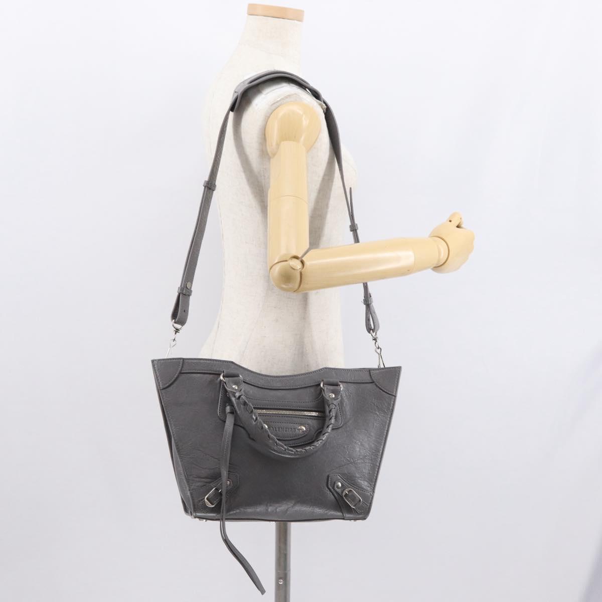 BALENCIAGA Neo Classic M Hand Bag Leather 2way Gray Silver 702502 Auth ka1535M