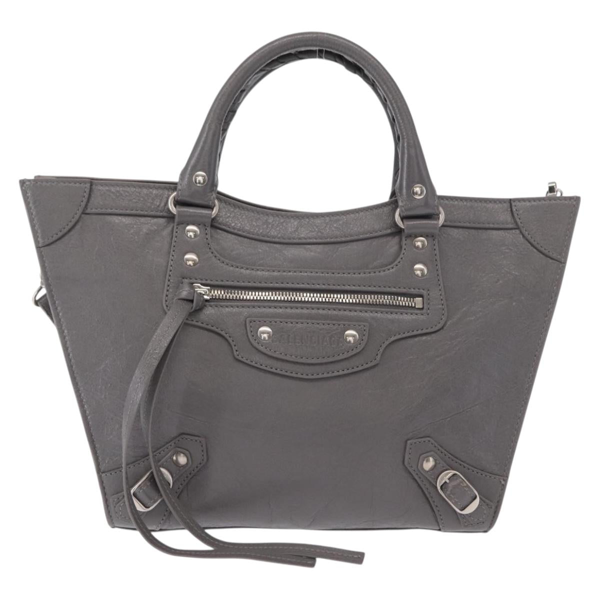 BALENCIAGA Neo Classic M Hand Bag Leather 2way Gray Silver 702502 Auth ka1535M