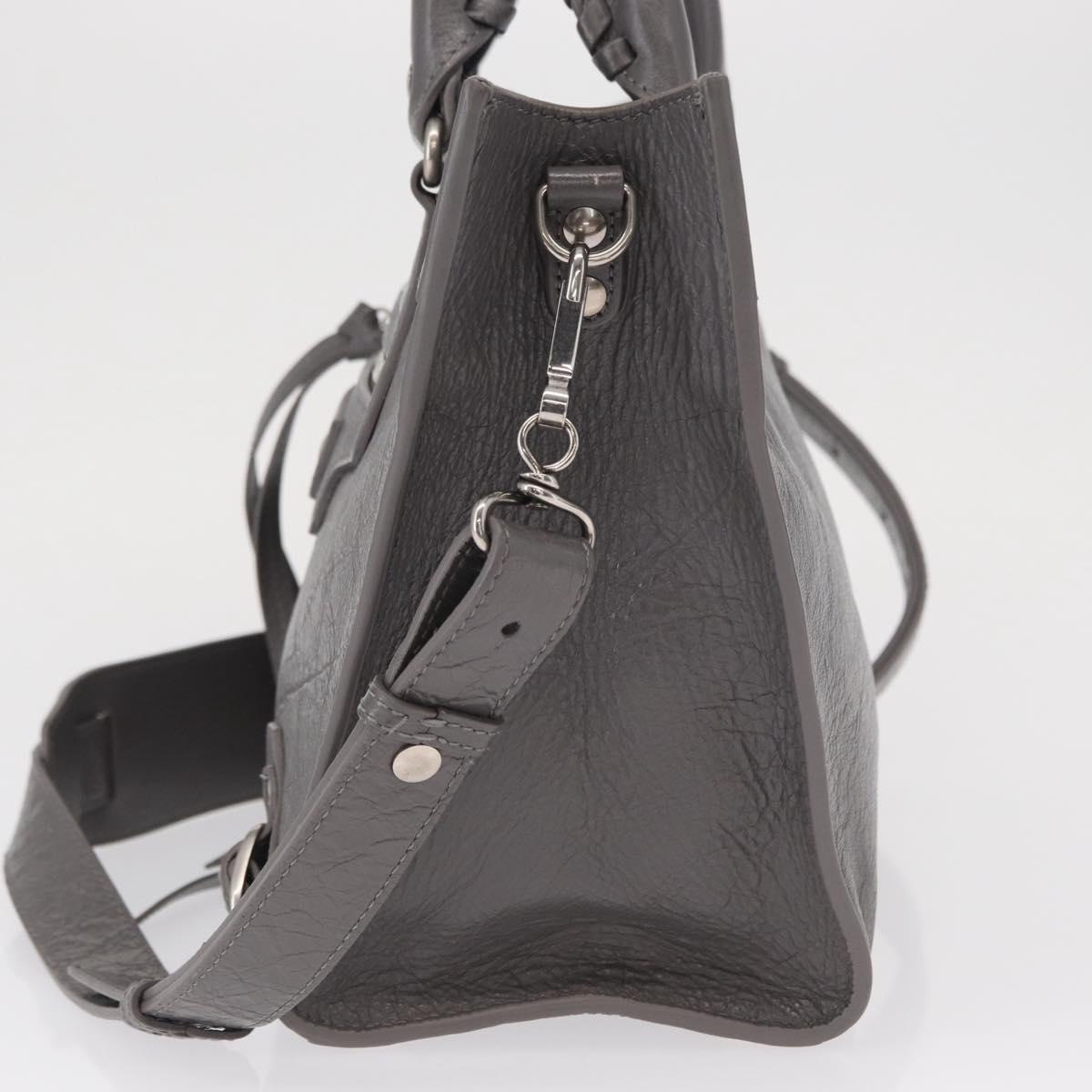 BALENCIAGA Neo Classic M Hand Bag Leather 2way Gray Silver 702502 Auth ka1535M