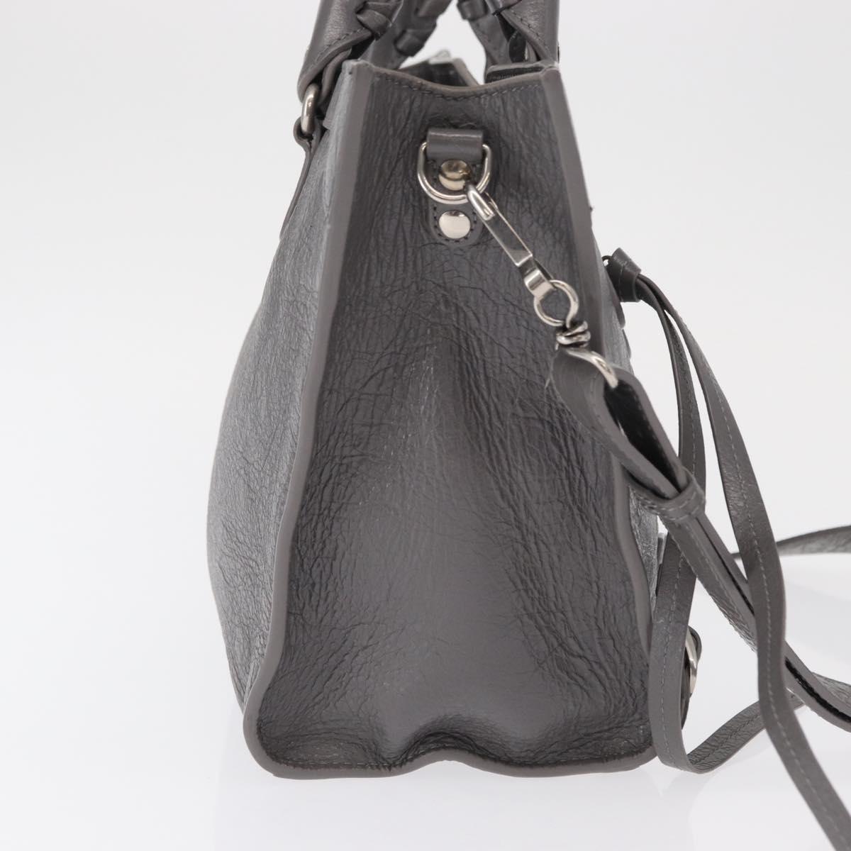 BALENCIAGA Neo Classic M Hand Bag Leather 2way Gray Silver 702502 Auth ka1535M