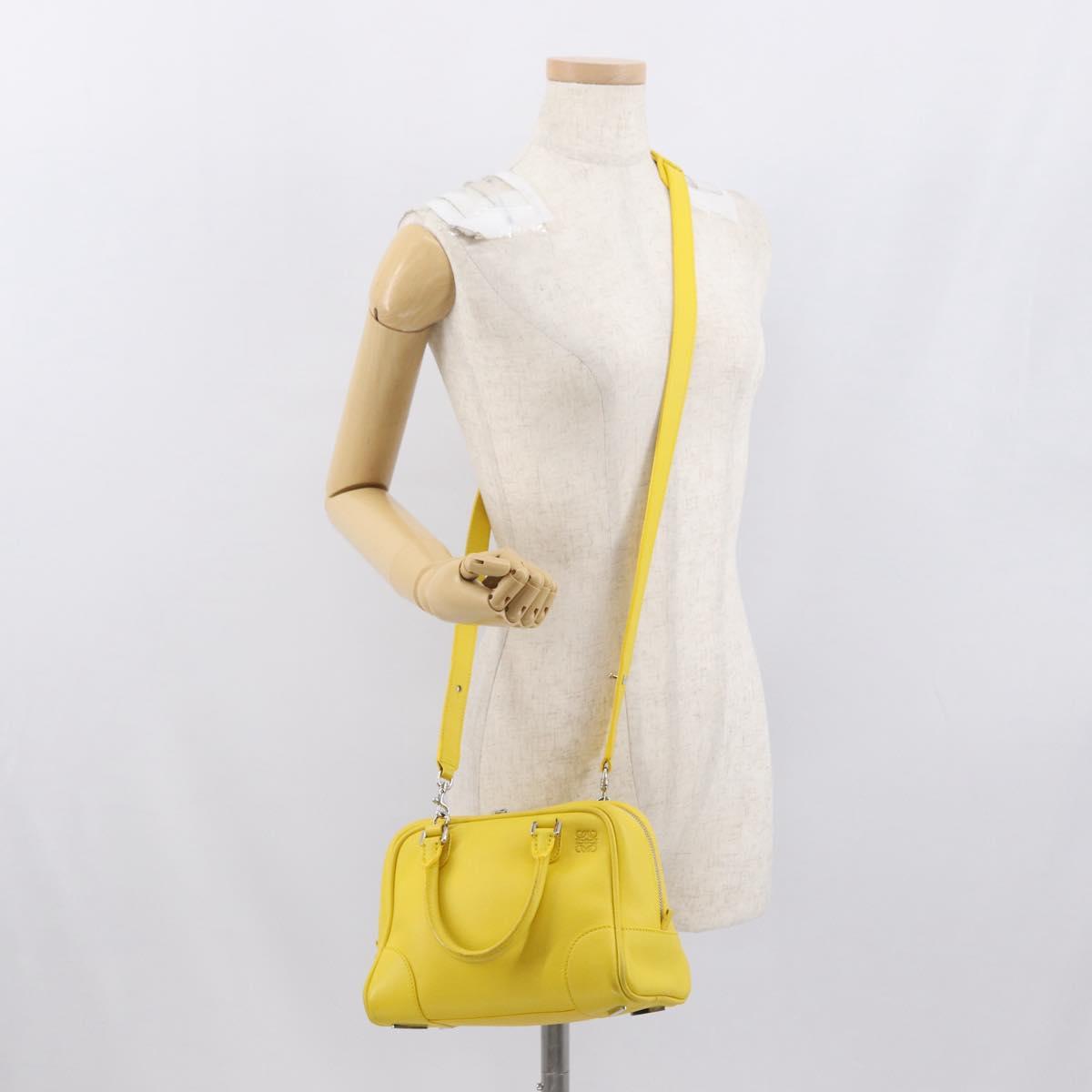 LOEWE Hand Bag Leather 2way Yellow Silver Auth ka1544V