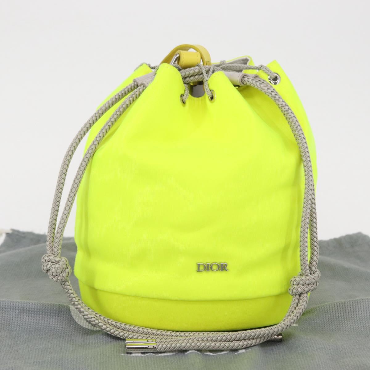 Christian Dior Shoulder Bag Canvas LIme Green Silver Auth ka1545M
