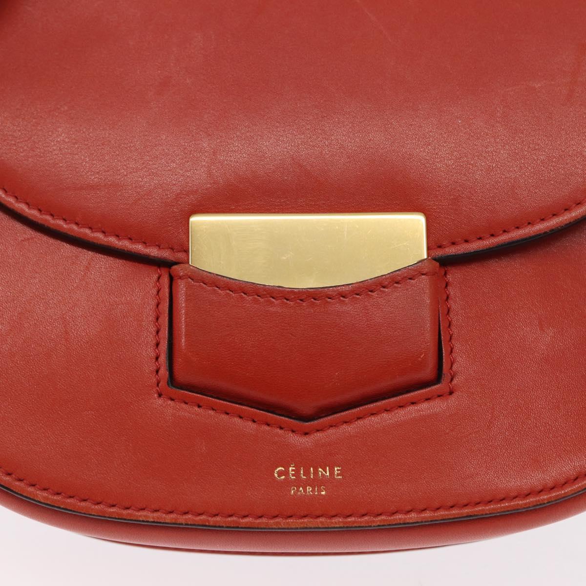 CELINE Shoulder Bag Leather Orange Gold Auth ka1547