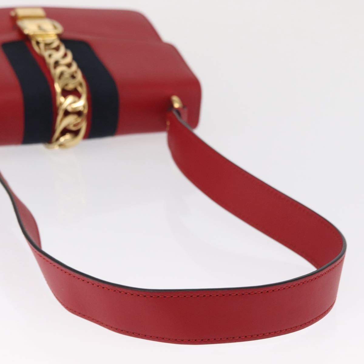 GUCCI Silvi Sherry Line Shoulder Bag Leather 2way Red Gold 421882 Auth ka1549