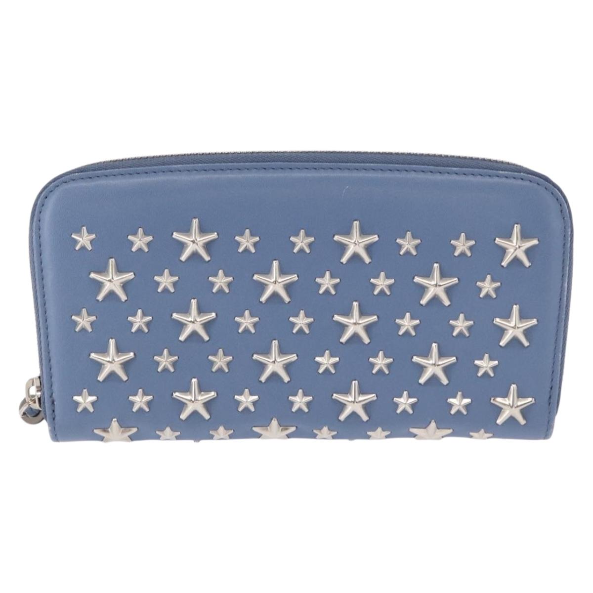 Jimmy Choo Studs Long Wallet Leather Blue Silver Auth ka1555