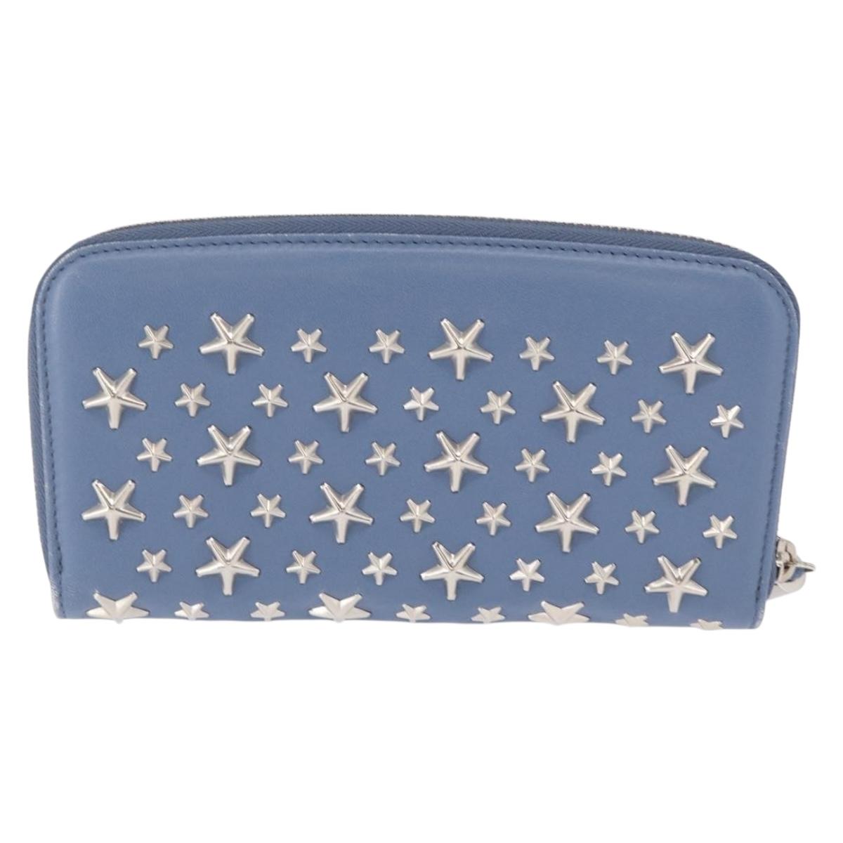 Jimmy Choo Studs Long Wallet Leather Blue Silver Auth ka1555