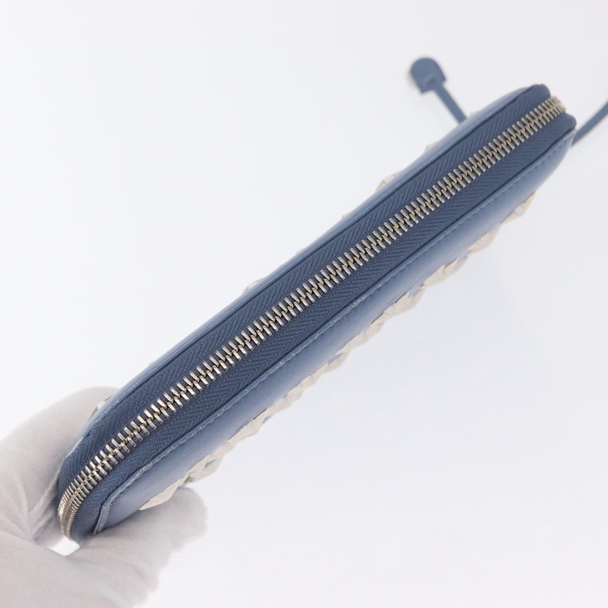 Jimmy Choo Studs Long Wallet Leather Blue Silver Auth ka1555