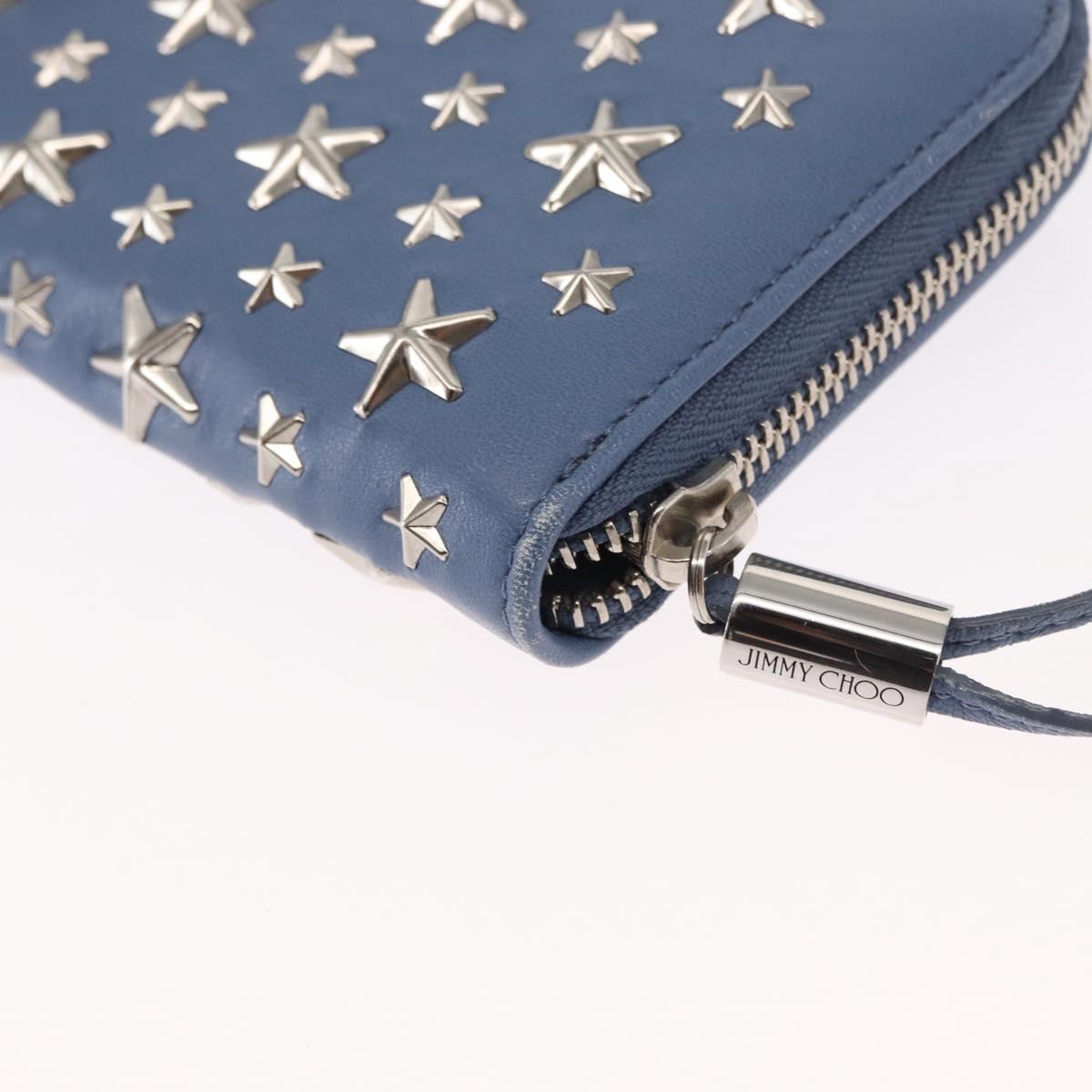 Jimmy Choo Studs Long Wallet Leather Blue Silver Auth ka1555